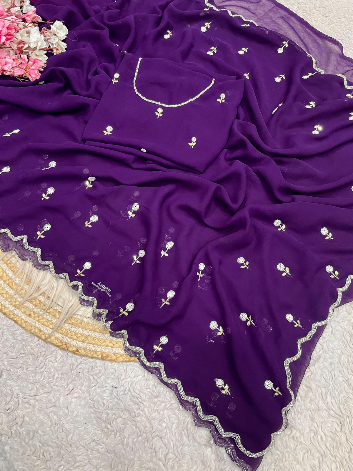 Faux Georgette Beautiful handwork buttis saree
