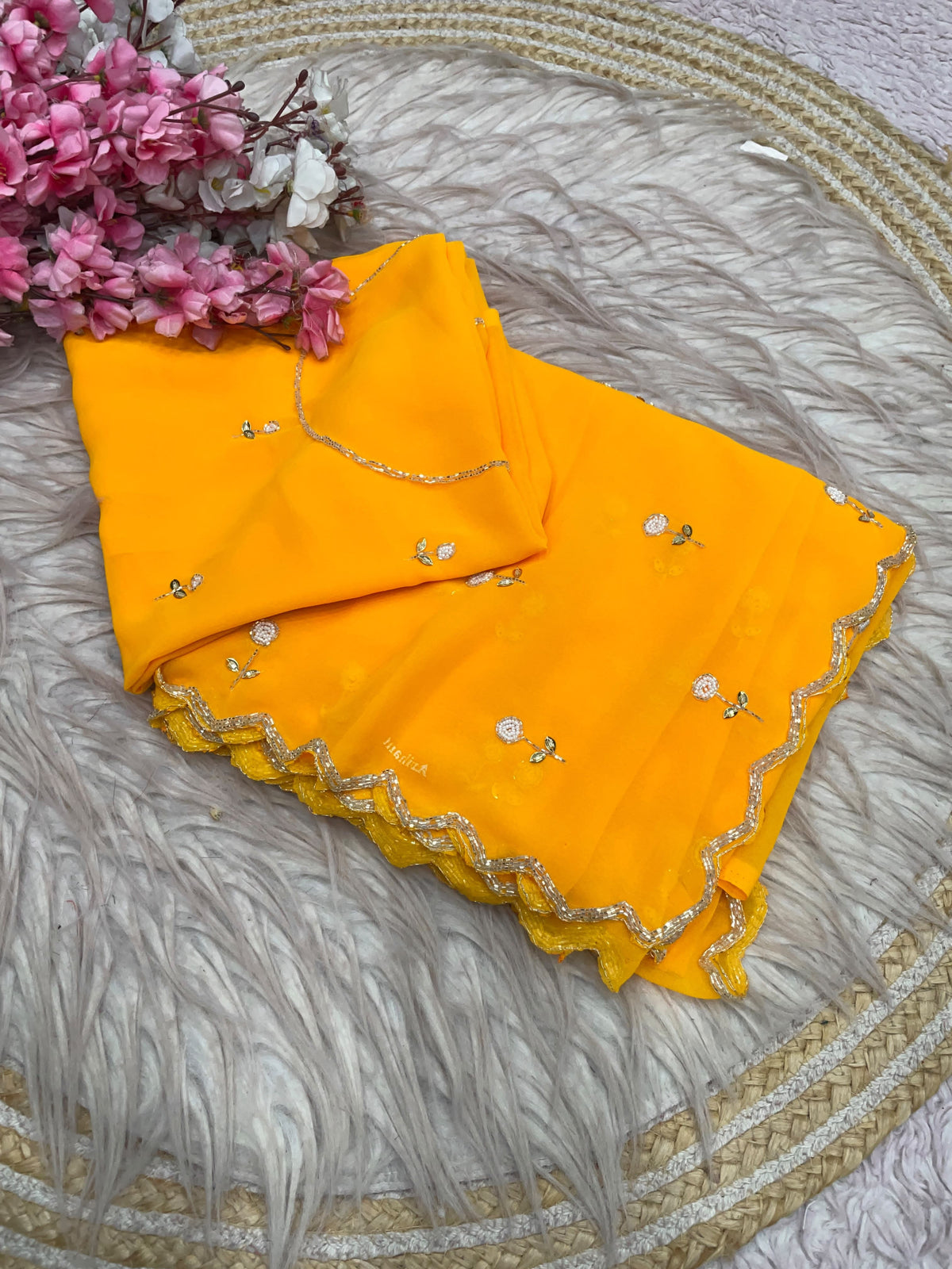 Faux Georgette Beautiful handwork buttis saree