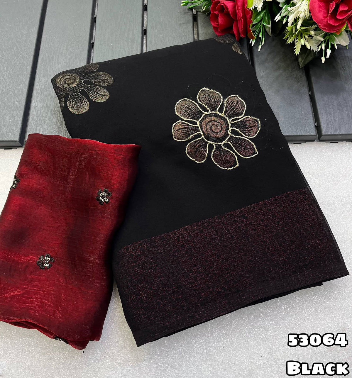 Georgette Foil printed sarees with cutdana work ✨