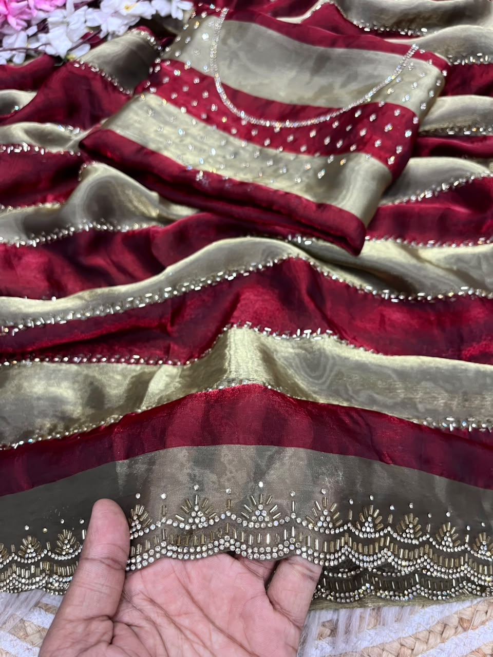 Space silk Jarkhana stone work saree ✨
