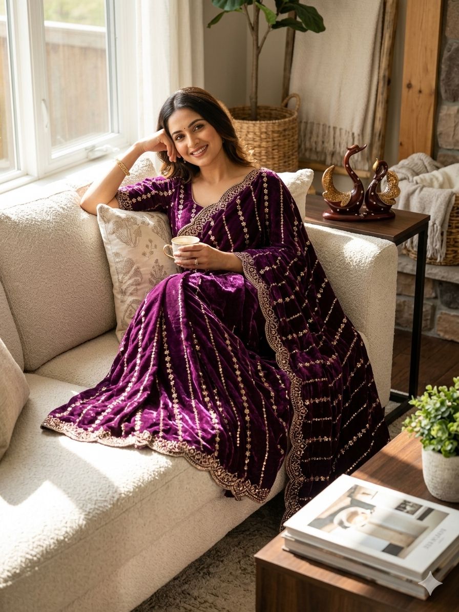 Viral gold Beads work saree