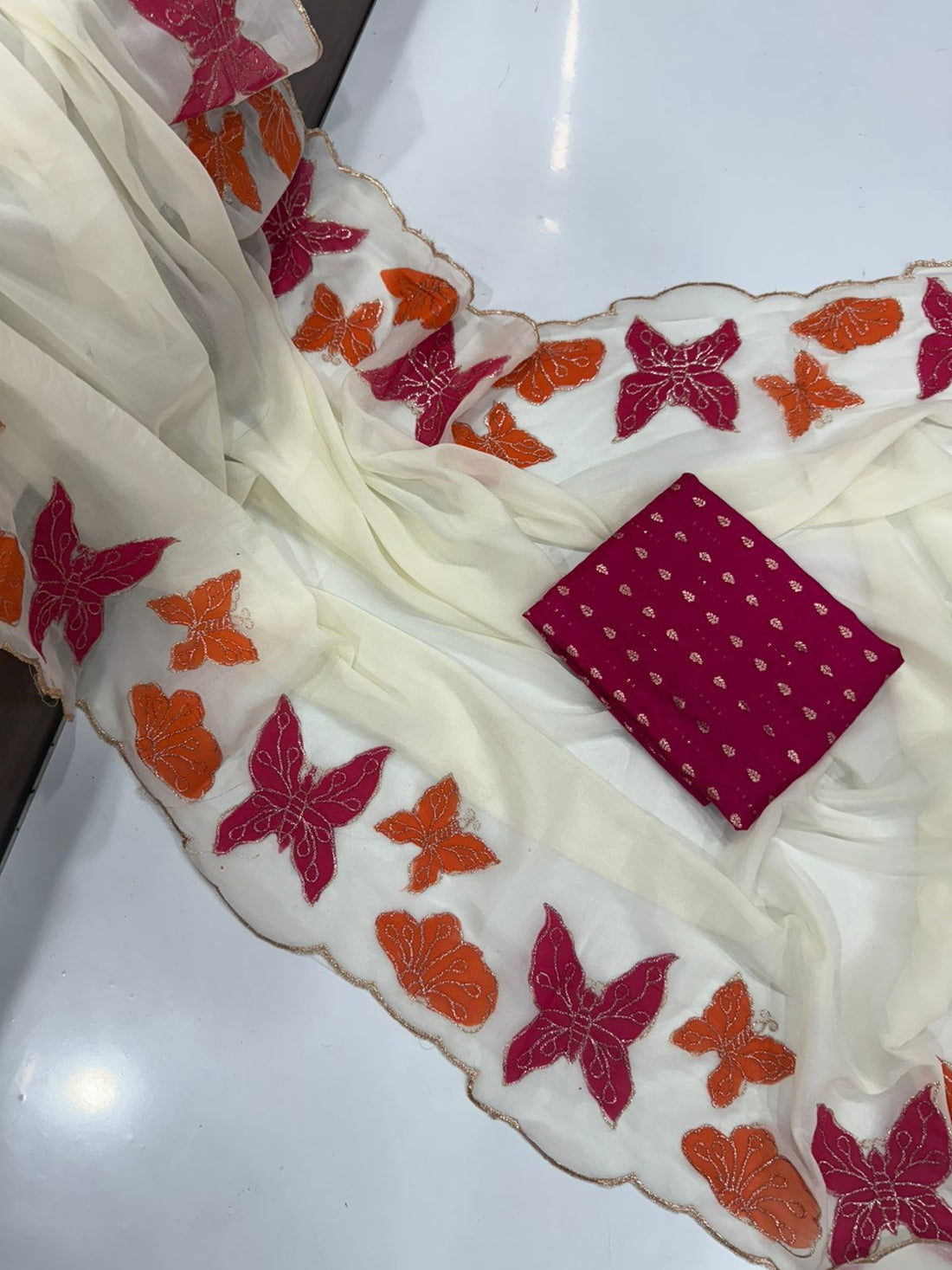 Star Georgette butterfly brush paint saree