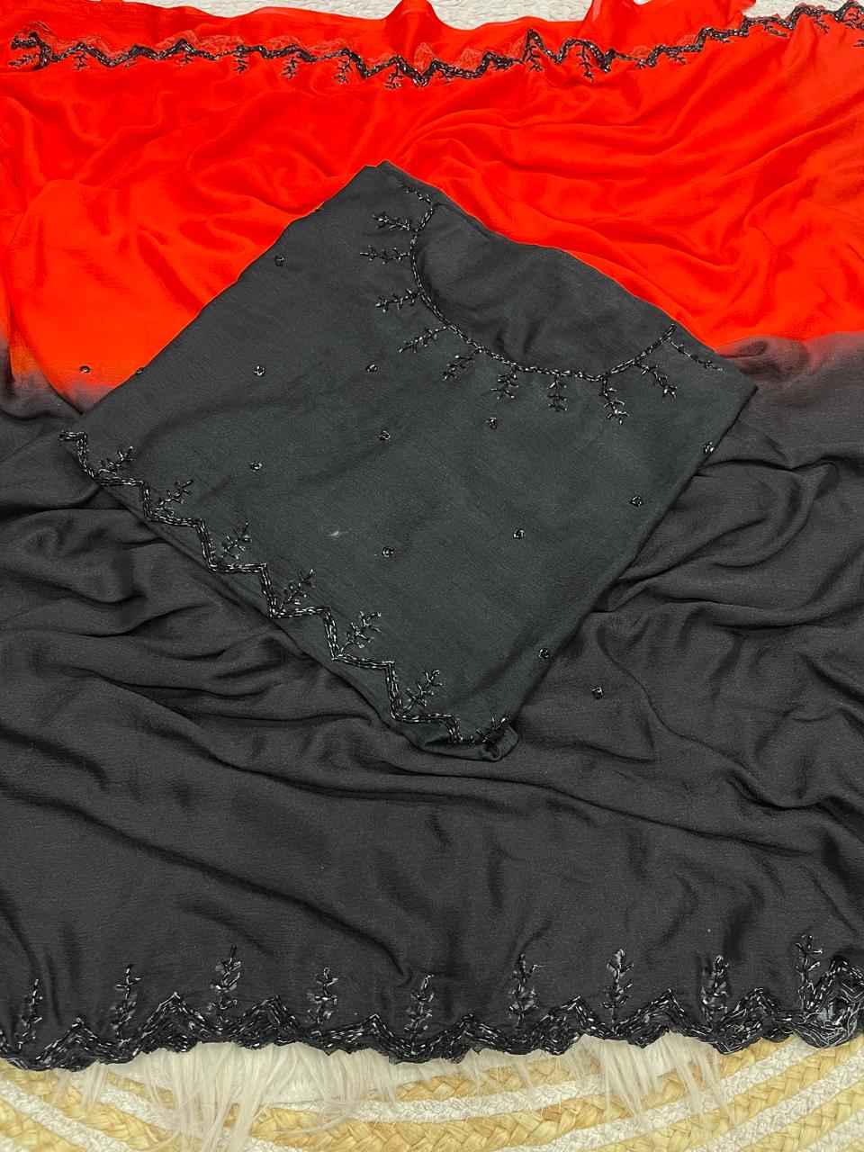 Dual shade Viscose chinnon saree