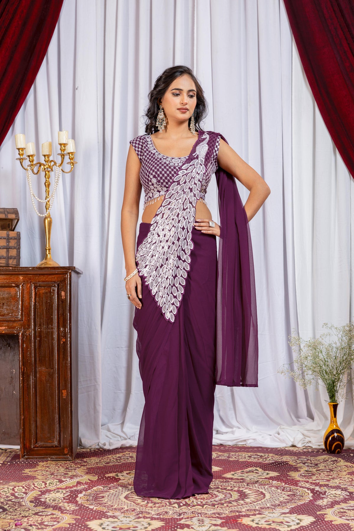 peacock design 1 min saree