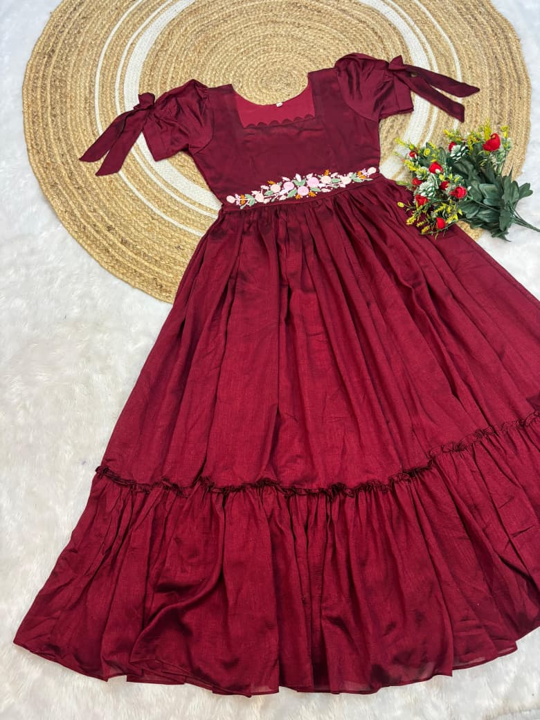 Vichitra silk flower embroidery gown