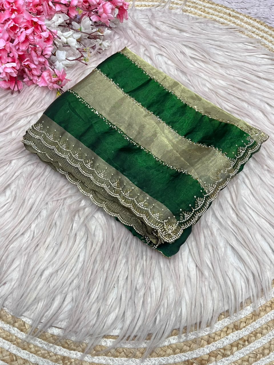 Space silk Jarkhana stone work saree ✨