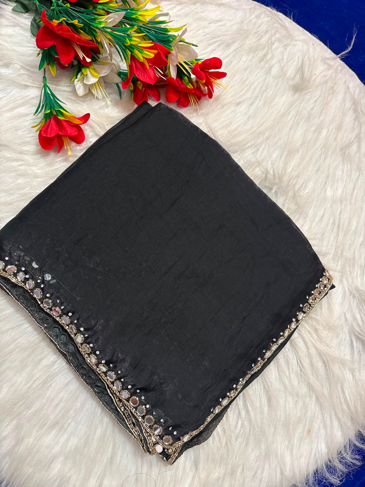 Neela mirror work saree