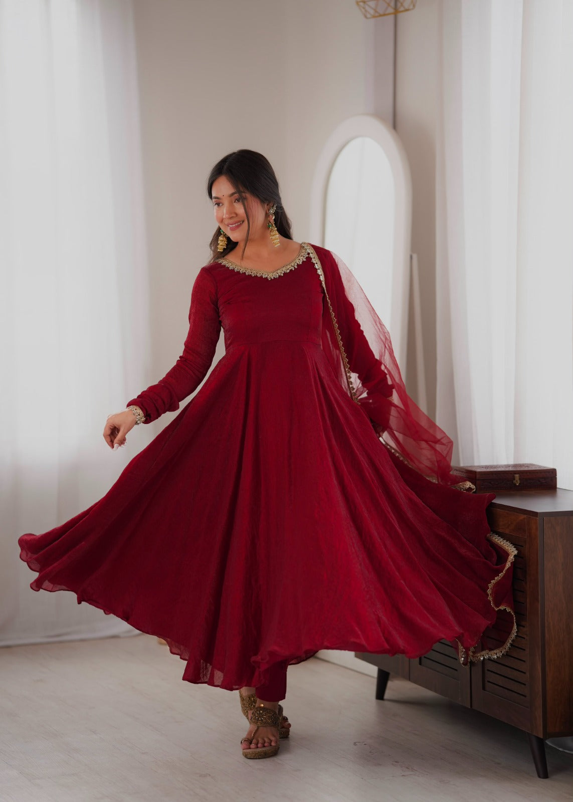 Crush mirror work anarkali suit ✨
