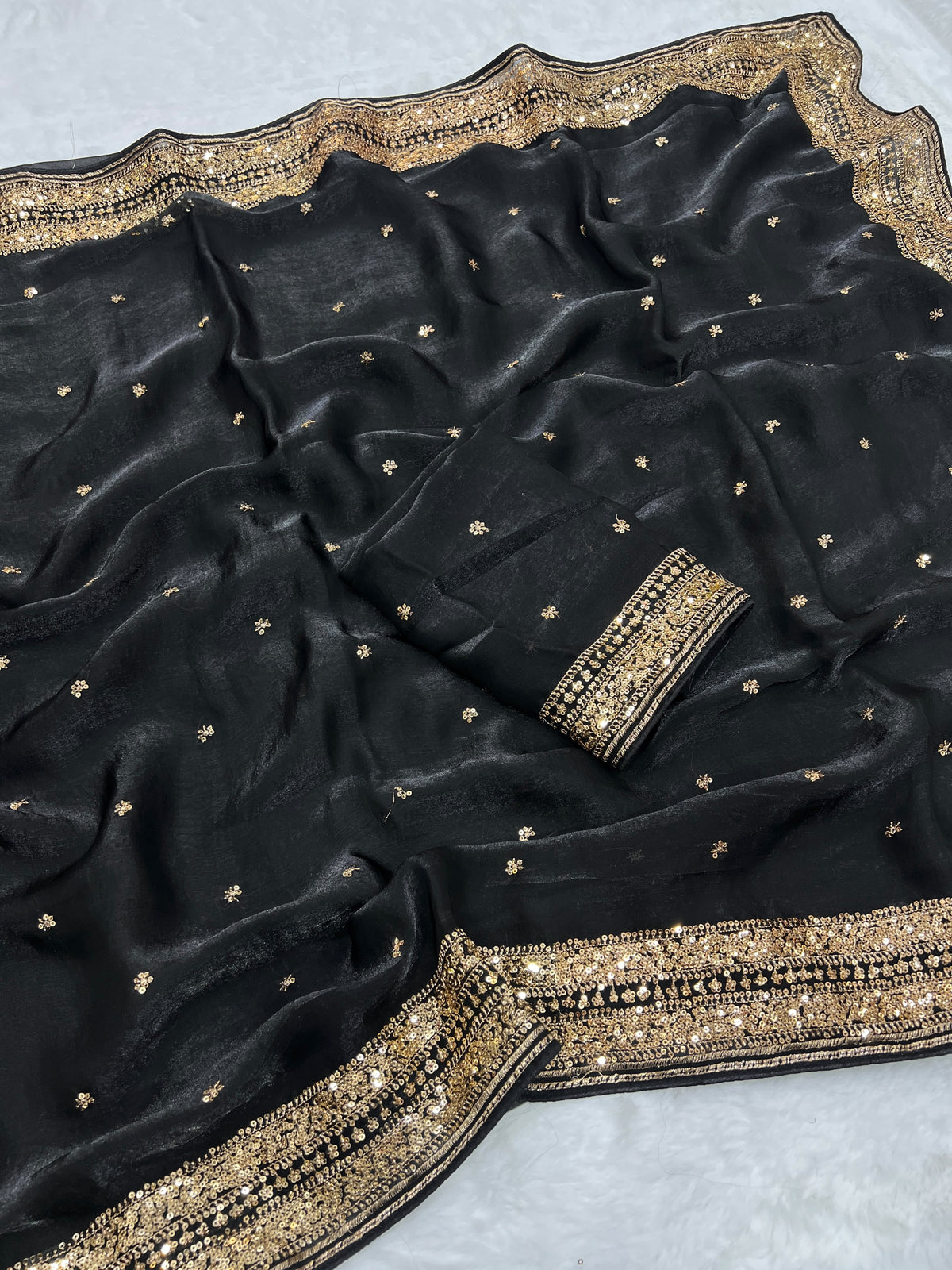 Space silk sequence work C-pallu designer saree ✨