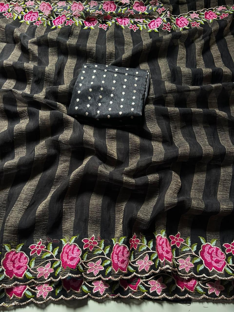 Viscose georgette zari stripe sarees✨
