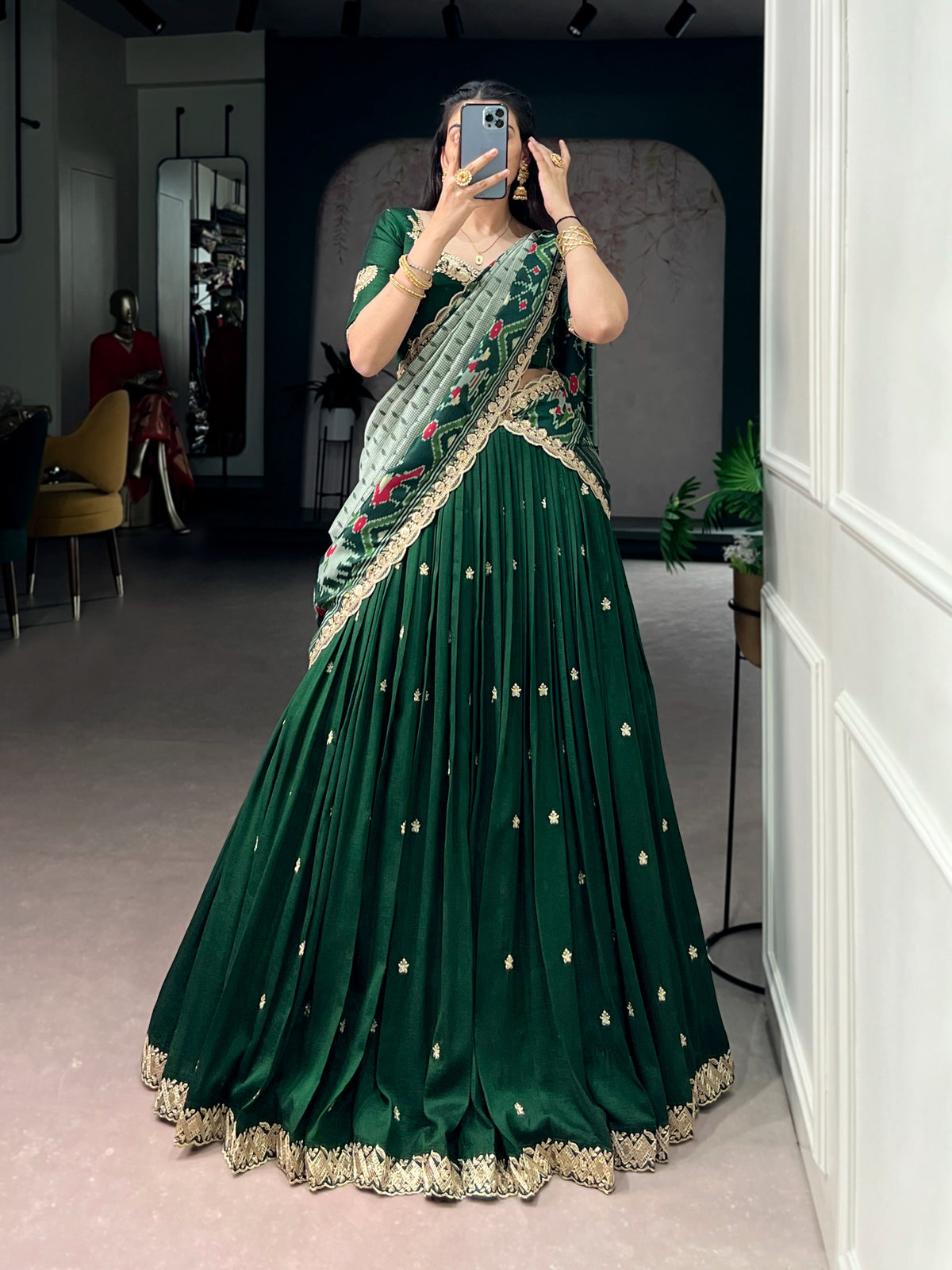 Vichitra silk thread work email lehenga
