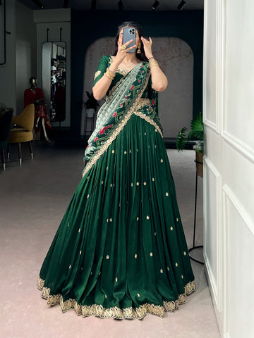 Vichitra silk thread work email lehenga