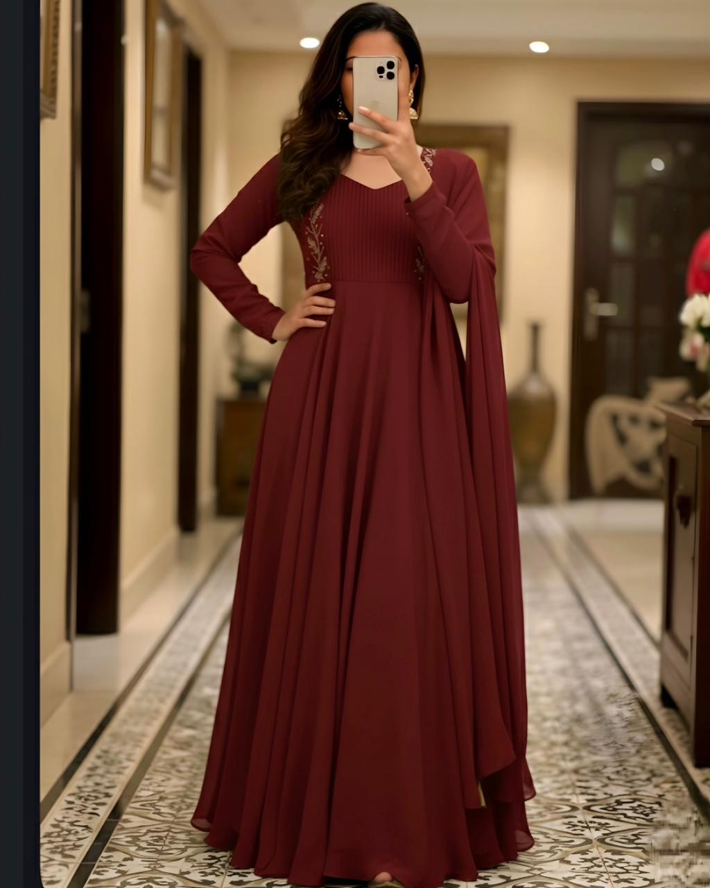georgette maggam work gown with duppata