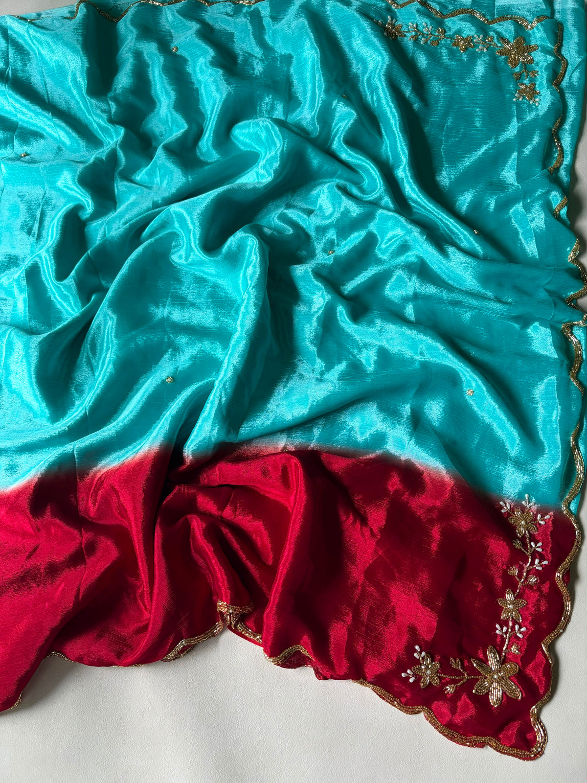 Chinnon dual shade hand work saree ✨
