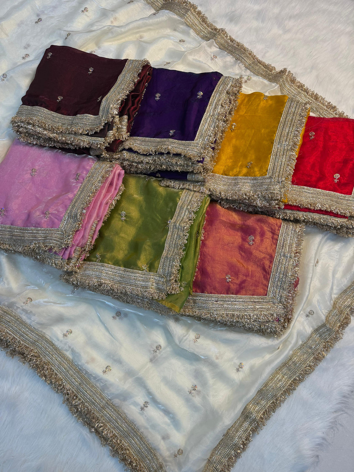 Fendy satin embroidery buti saree with sabhyasachi lace