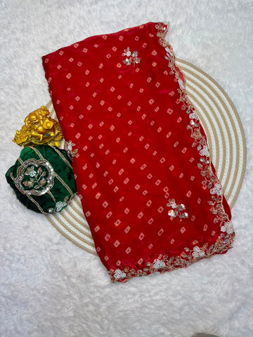 Sakhi Space silk bandhni print saree with Beeds pearl work