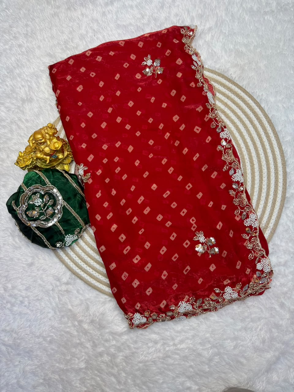 Sakhi Space silk bandhni print saree with Beeds pearl work