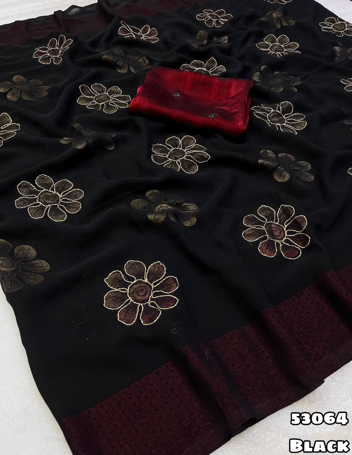 Georgette Foil printed sarees with cutdana work ✨