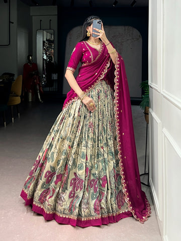Tissue silk kalamkari lehenga set