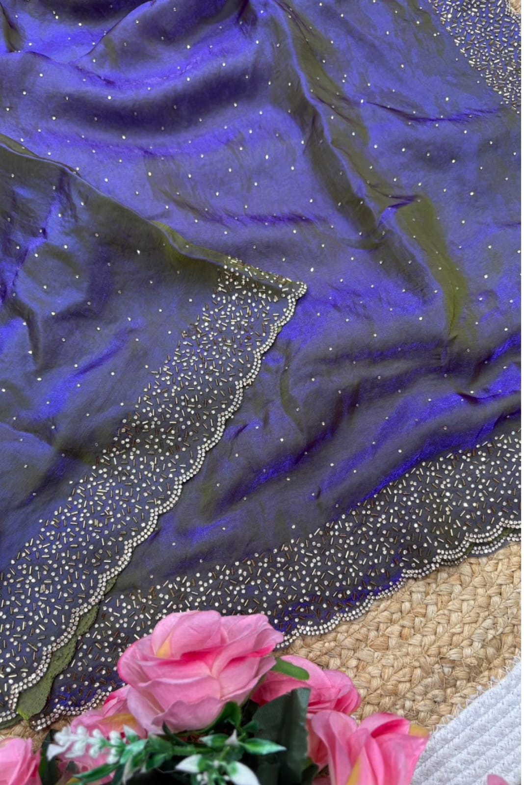 Space silk jarkhana stone work saree ✨