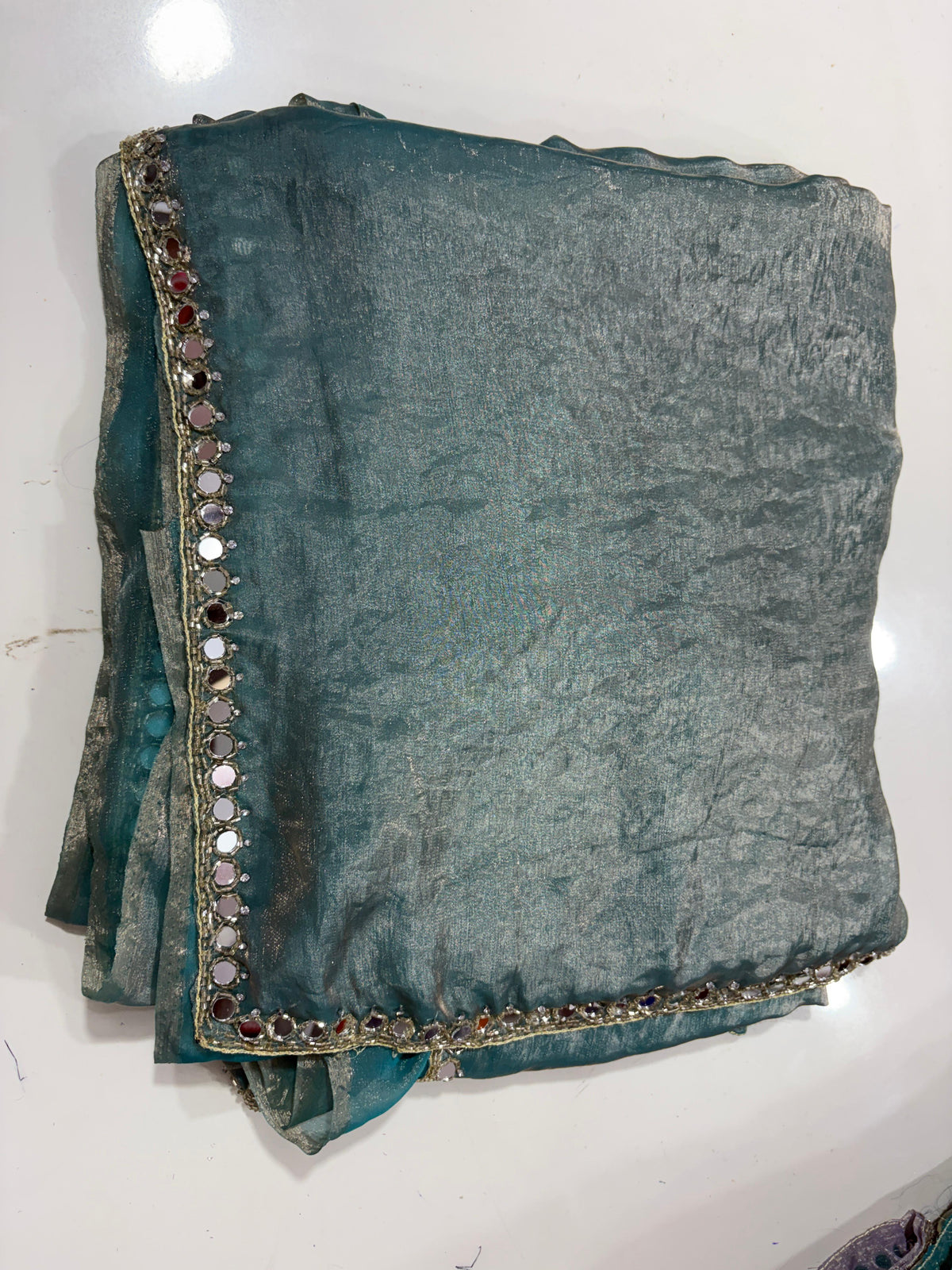 Neela mirror work saree