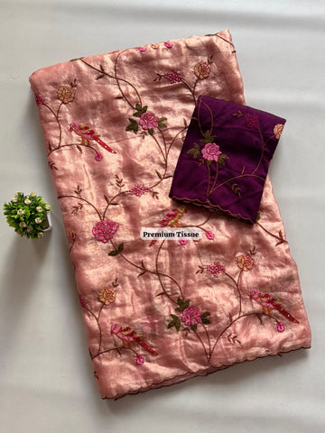 Tissue sartin designer saree ✨