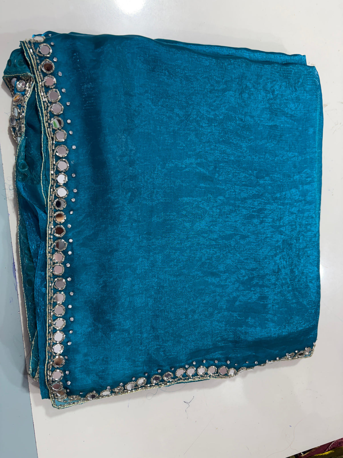 Neela mirror work saree