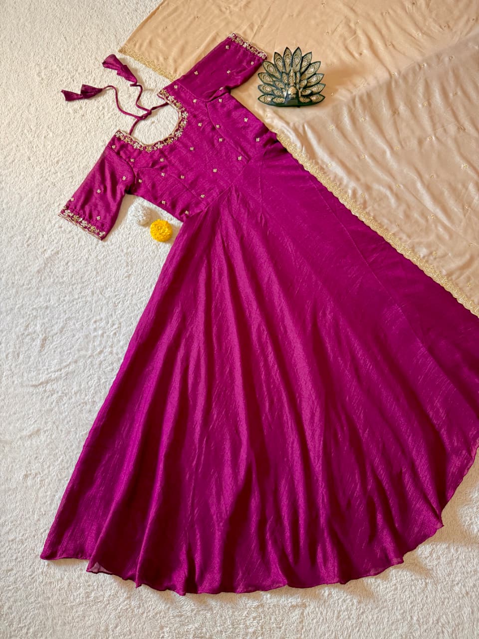 Vichitra silk gown with duppata ✨