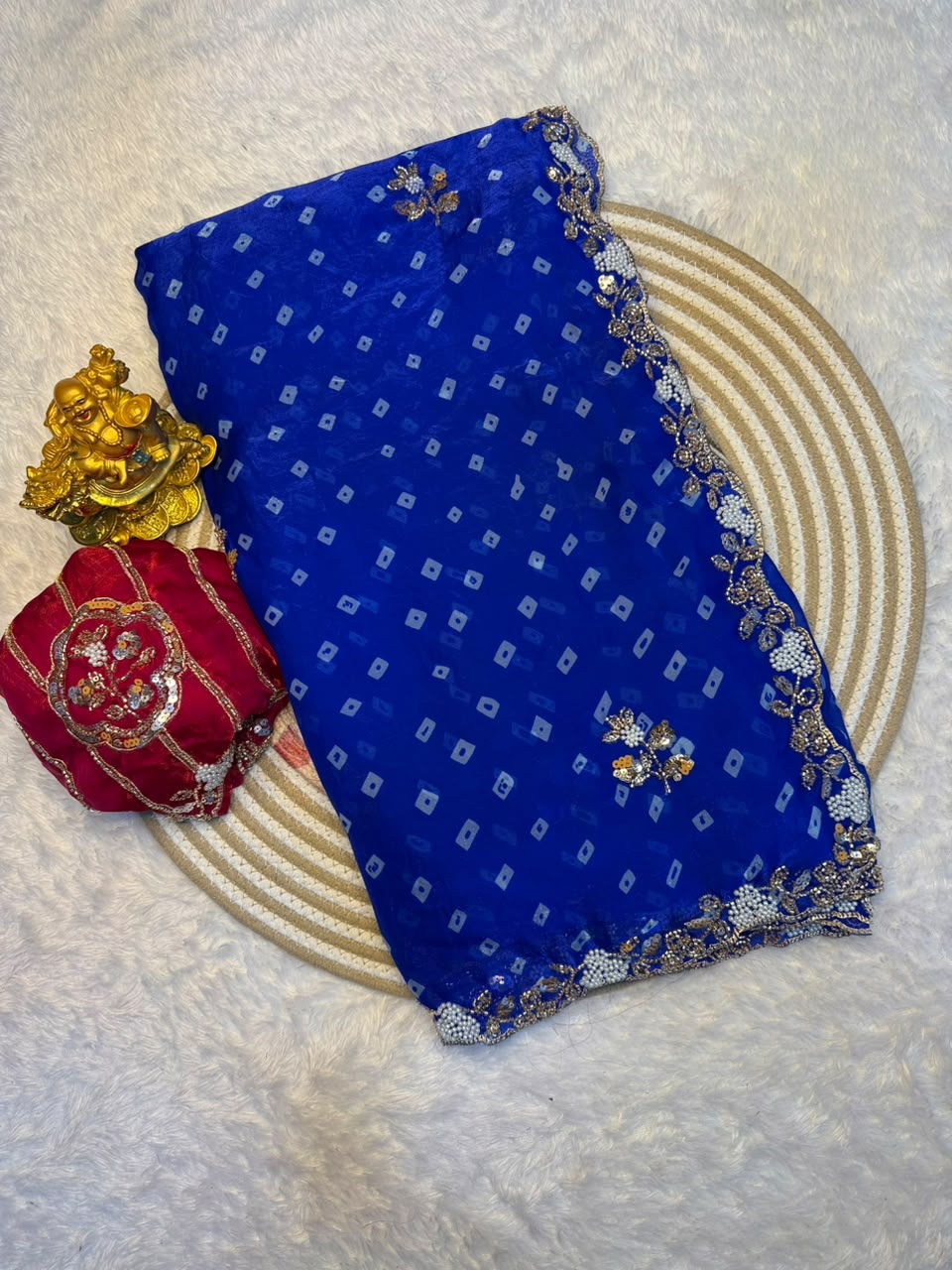 Sakhi Space silk bandhni print saree with Beeds pearl work