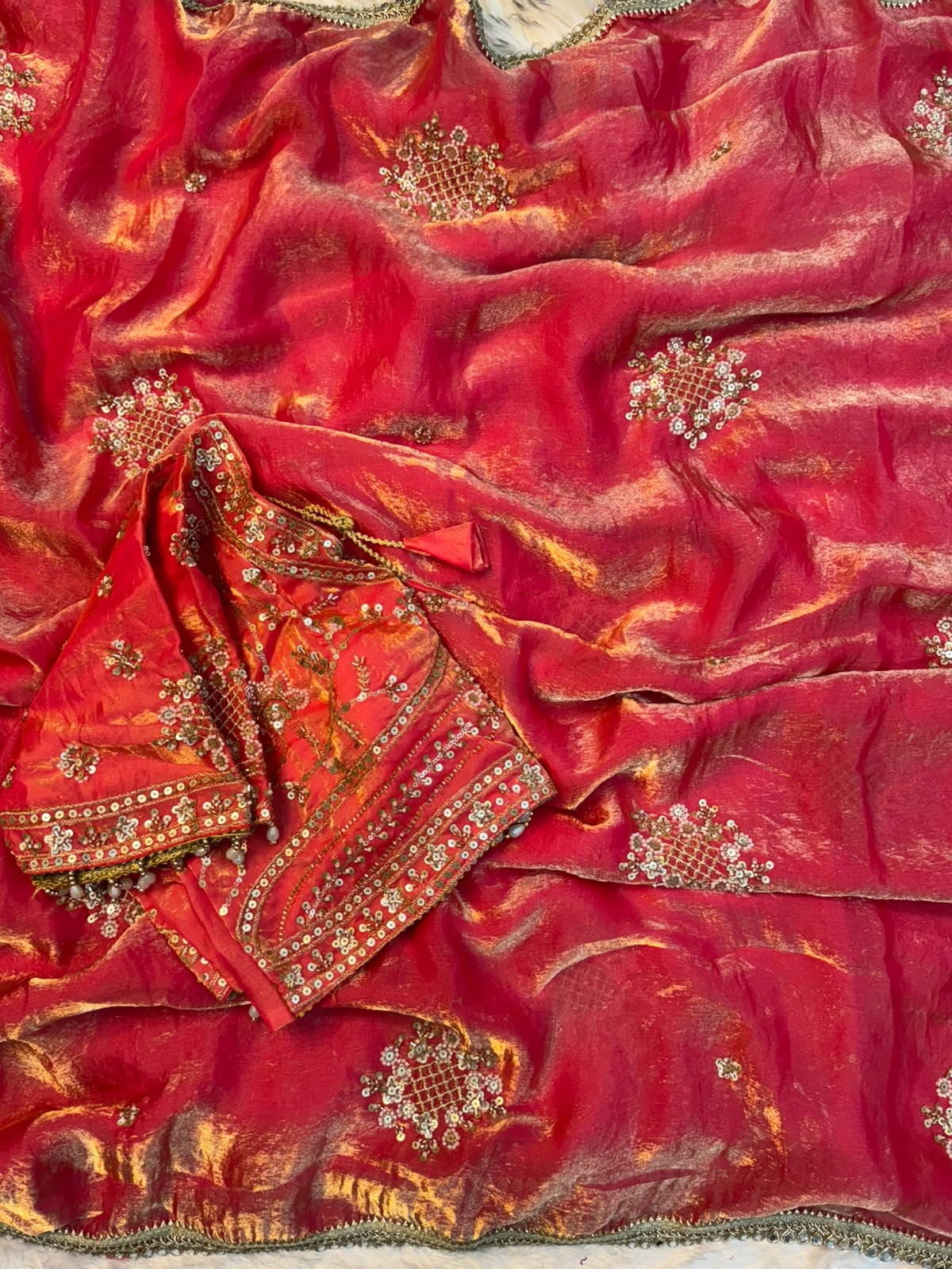 Space silk sequence beeds work saree ✨