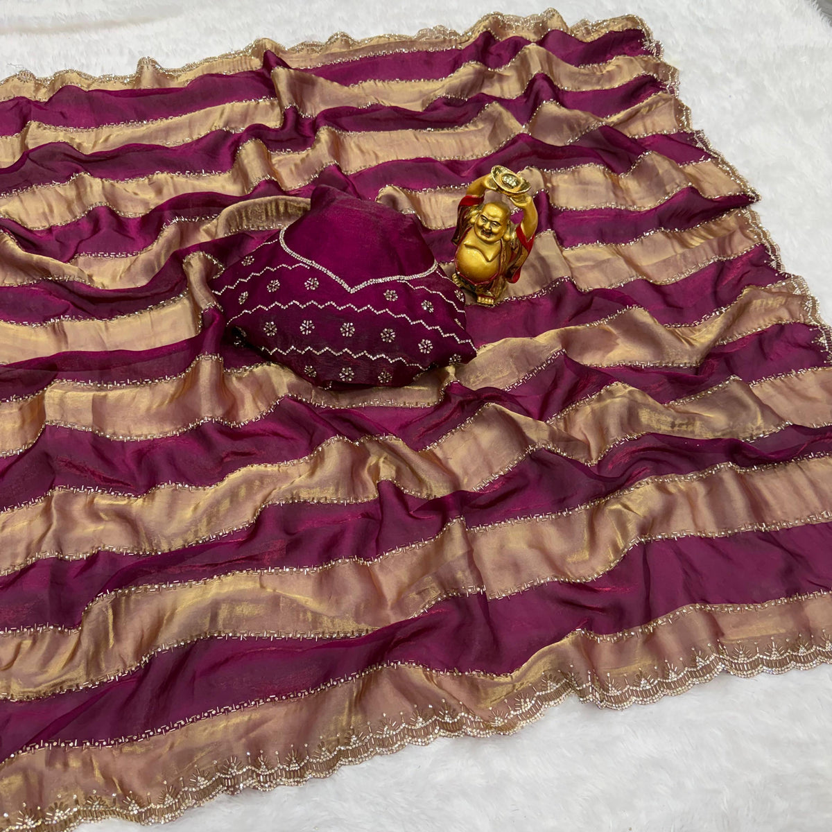 Designer space silk jarkhana stone work saree ✨