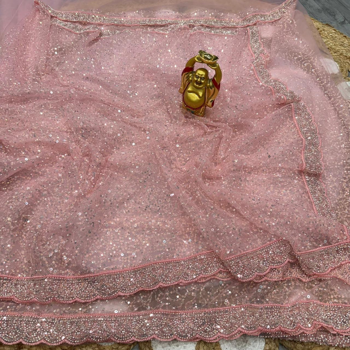 Soft net sequence and beeds embroidery saree
