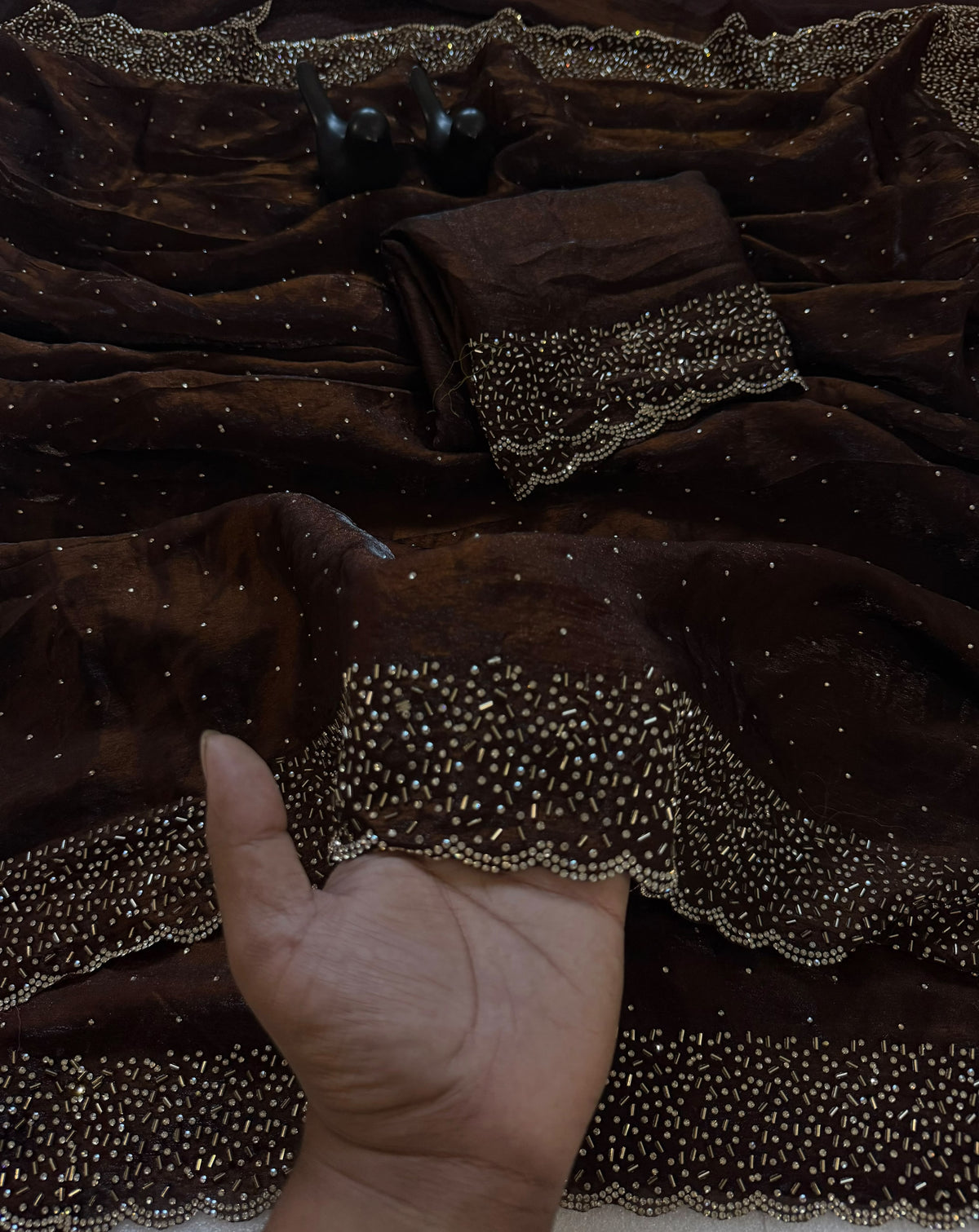 Space silk jarkhana stone work saree ✨