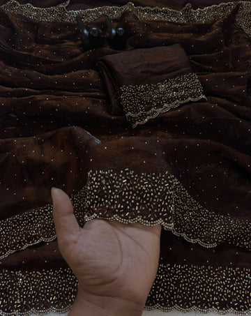 Space silk jarkhana stone work saree ✨