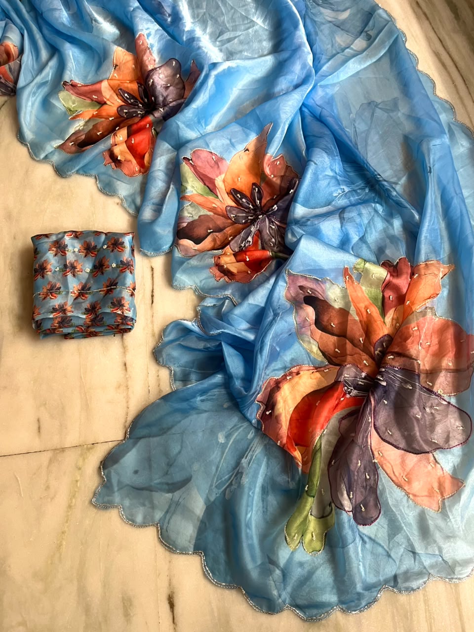 Premium  space satin digital print work saree ✨