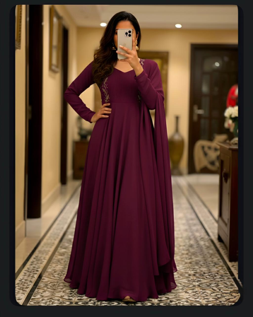 georgette maggam work gown with duppata