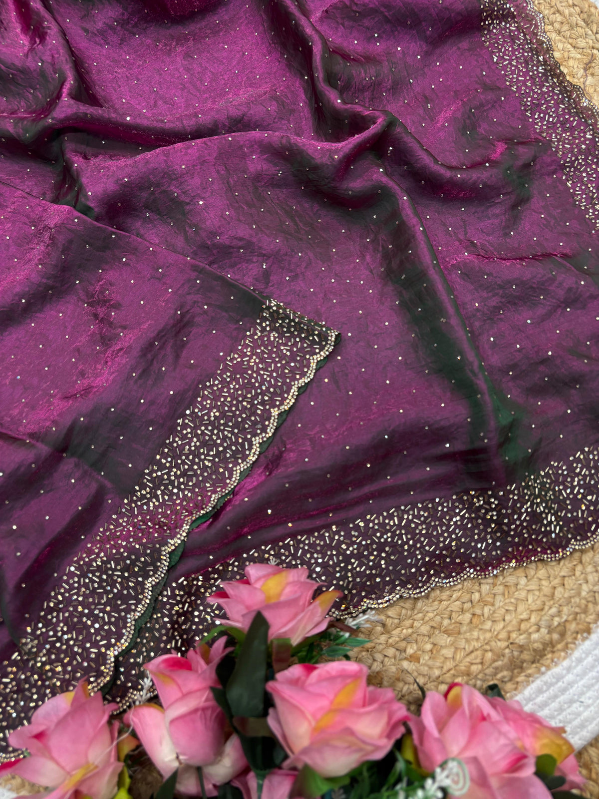 Space silk jarkhana stone work saree ✨