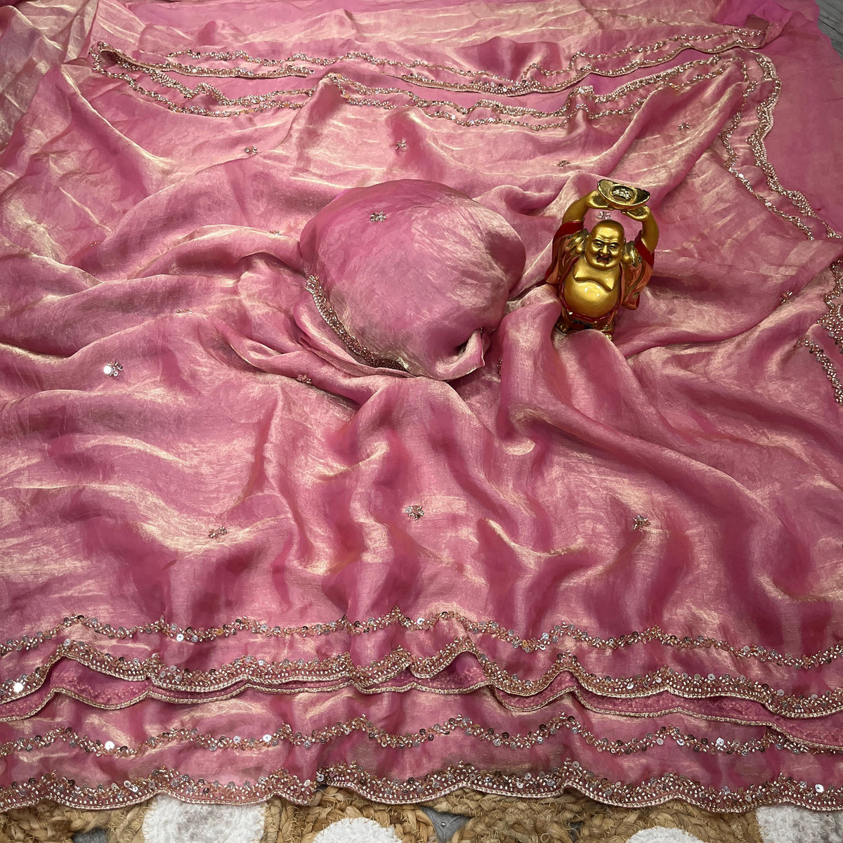 Pure space silk sequence cutdana beeds work saree