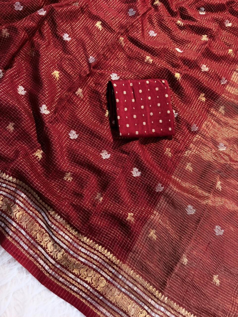 Viscose weaving checks design saree