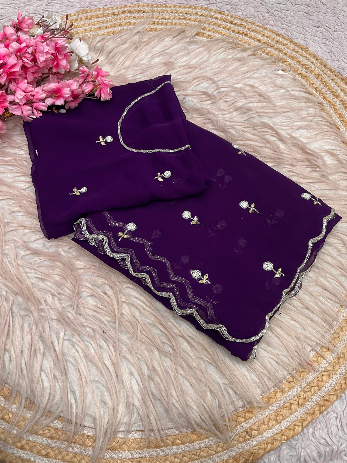 Faux Georgette Beautiful handwork buttis saree