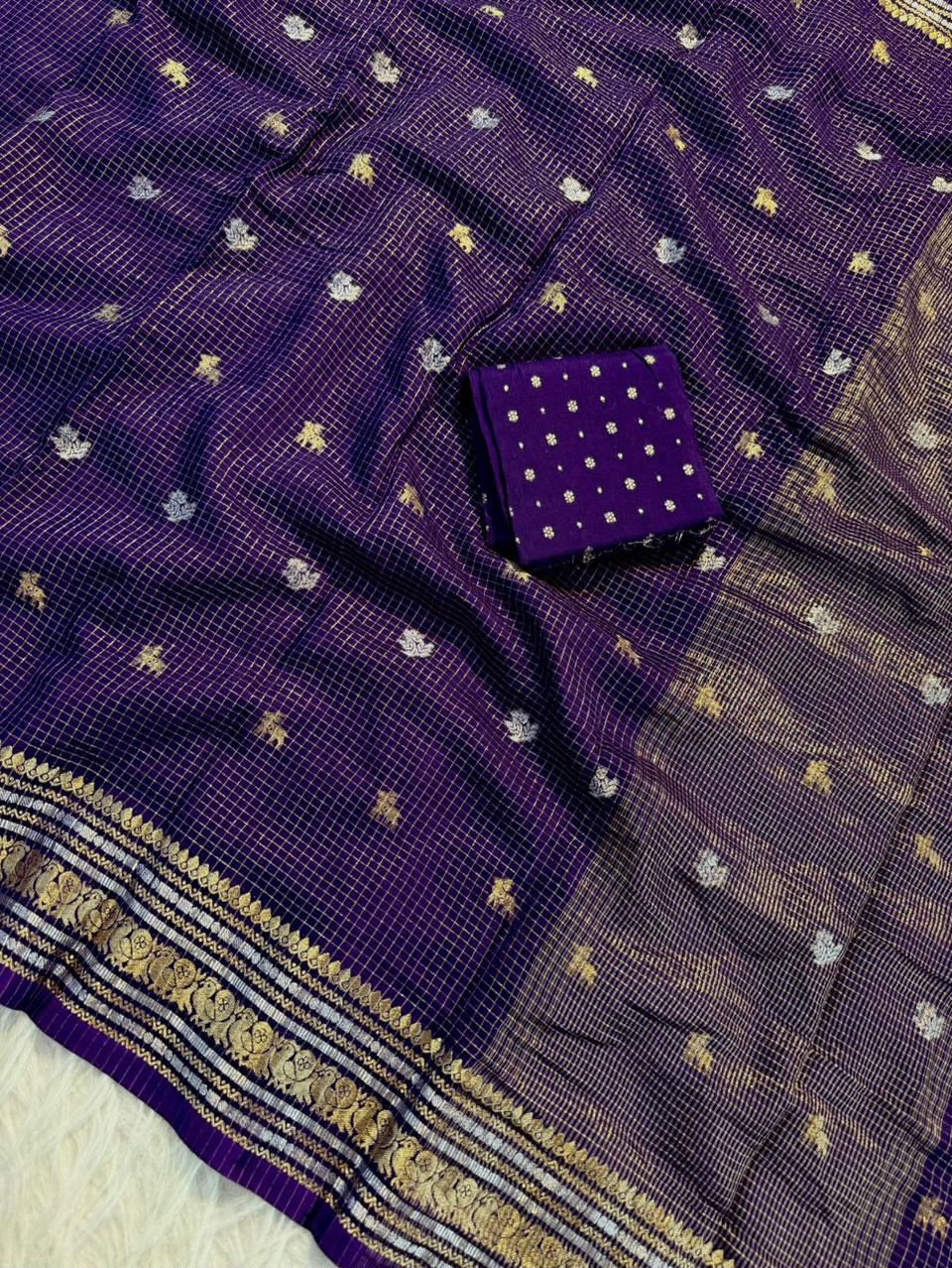 Viscose weaving checks design saree