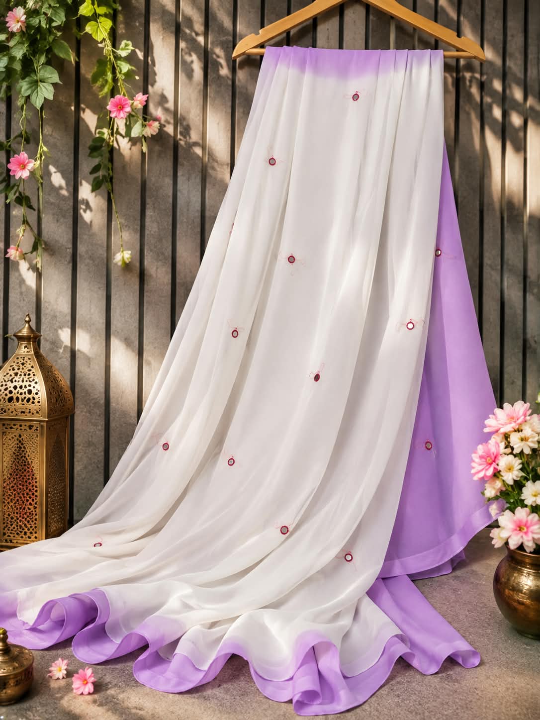 Dula shade shiffon mirror work saree