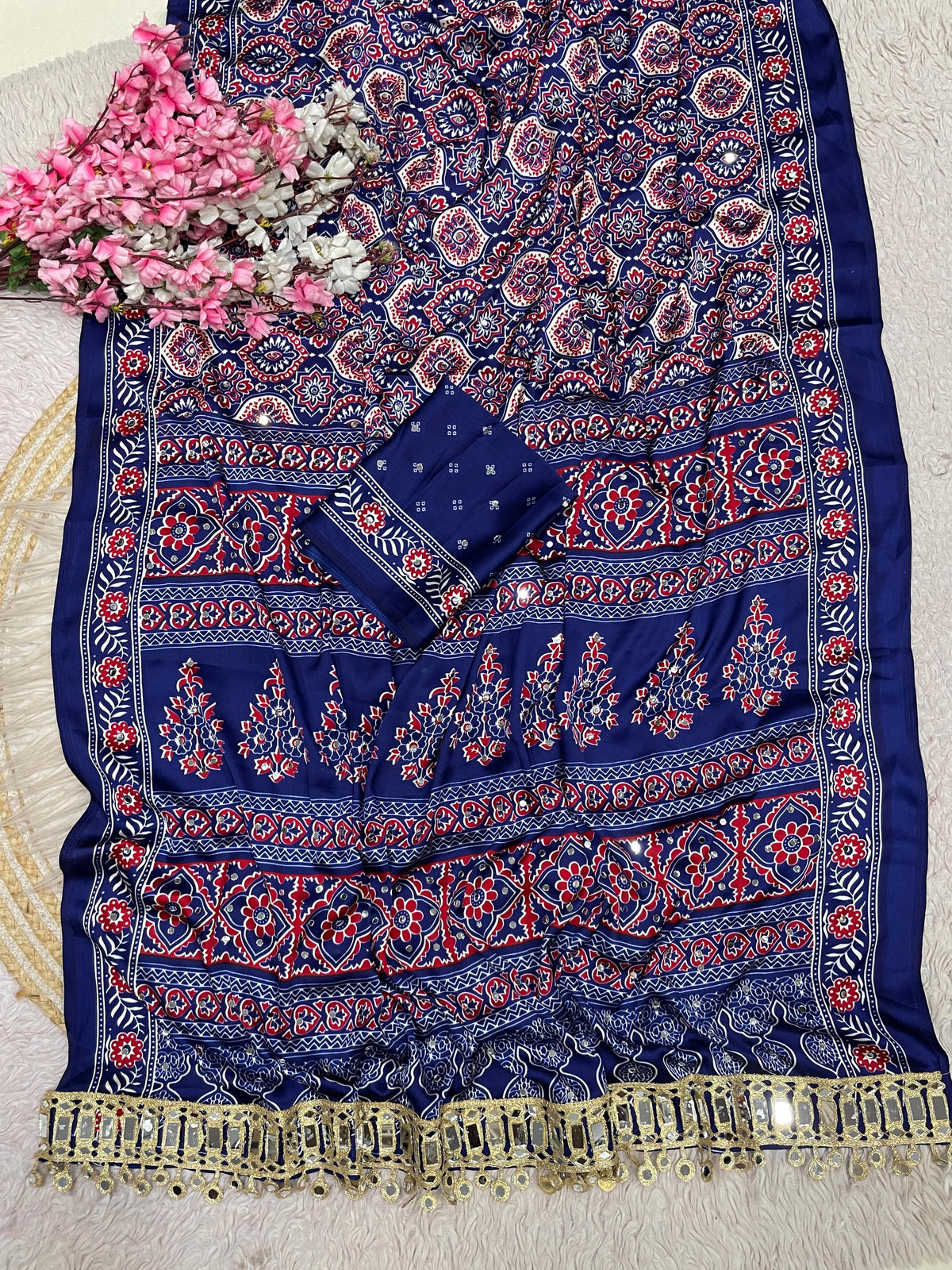 Ajrak satin viscose silk saree ✨