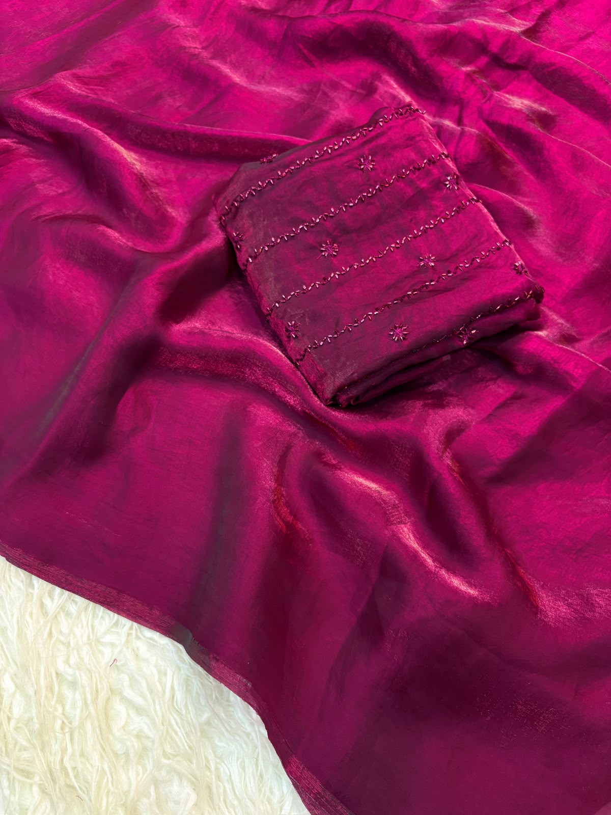 Two time space silk beeds work blouse saree ✨