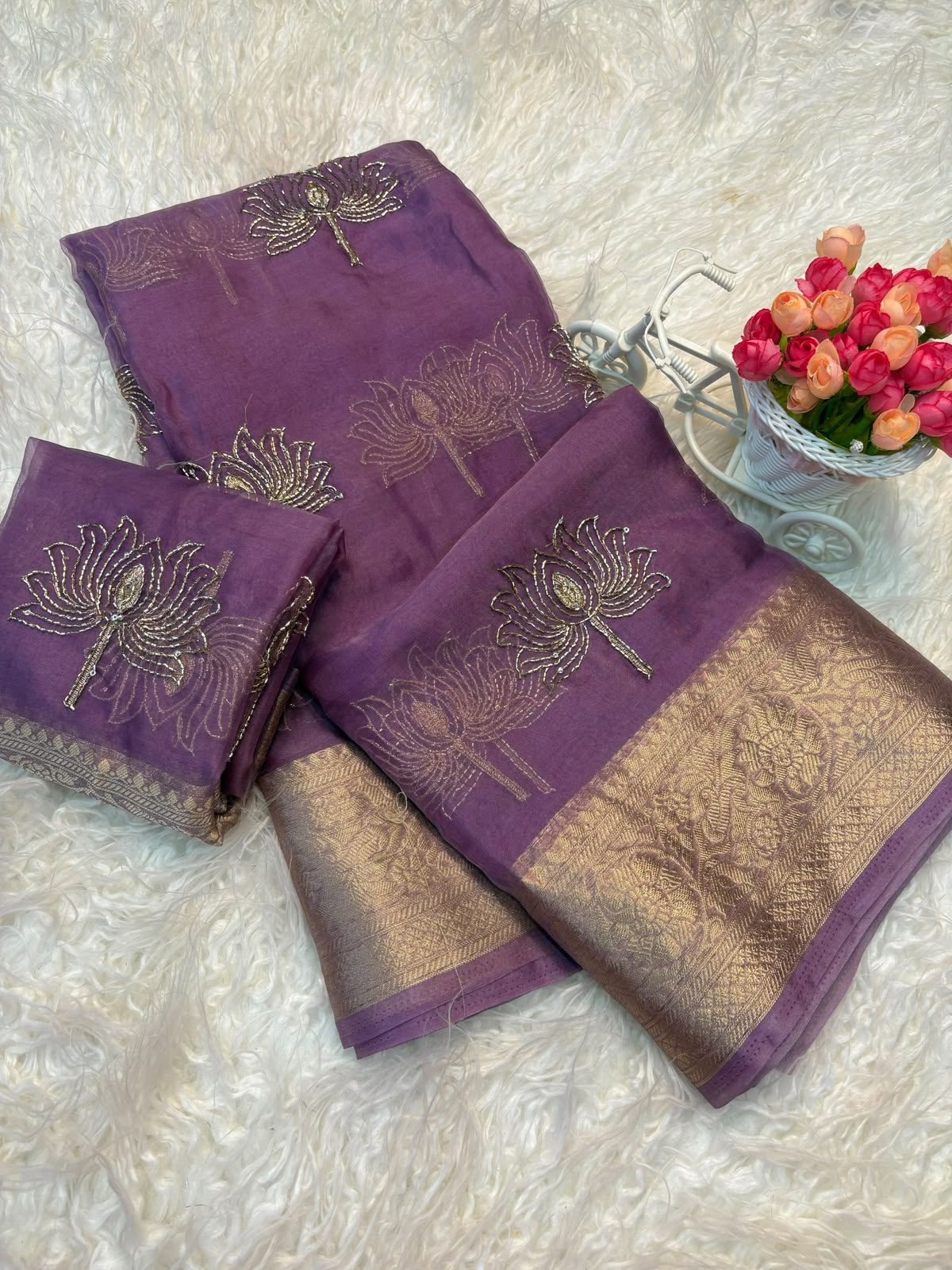 Kanchipuram organza tissue lotus 🪷 work saree ✨