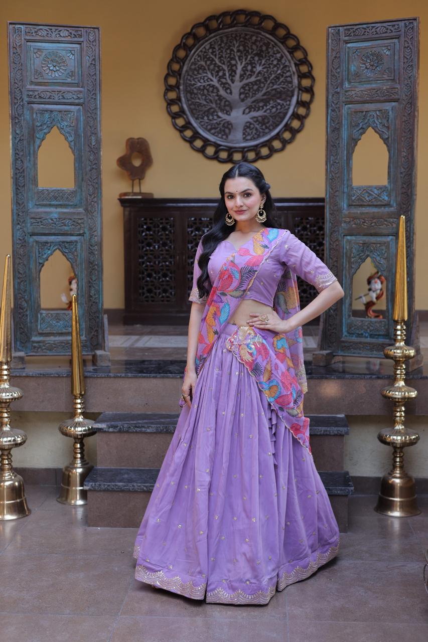 Cosmos silk sequence work lehenga
