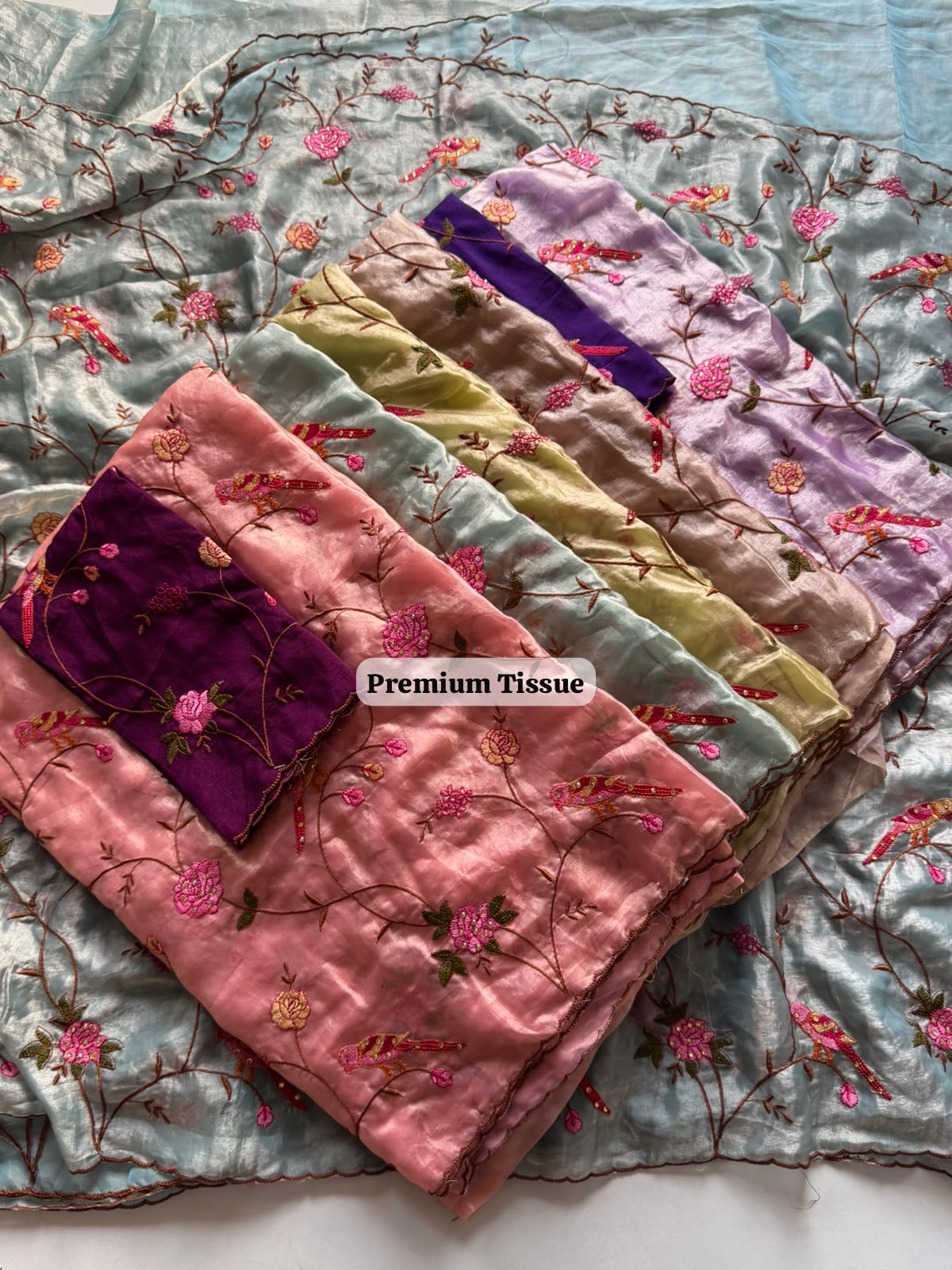Tissue sartin designer saree ✨