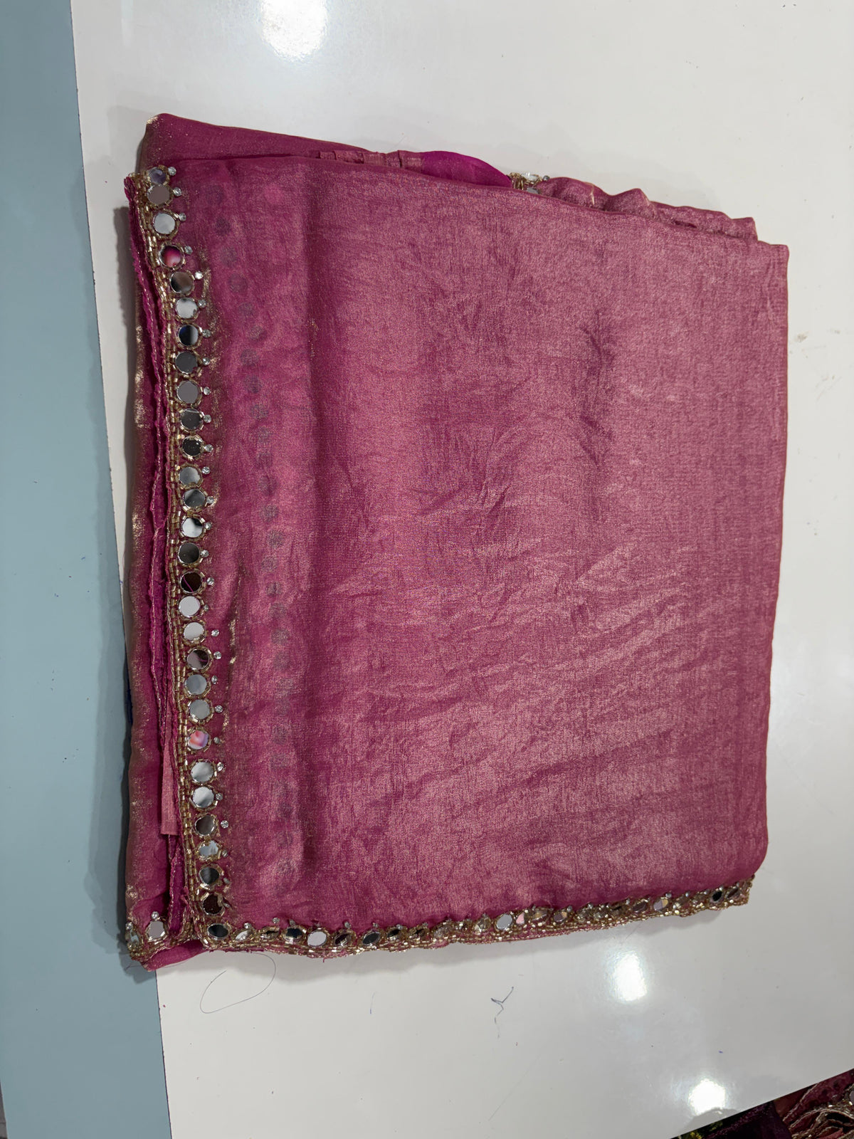 Neela mirror work saree