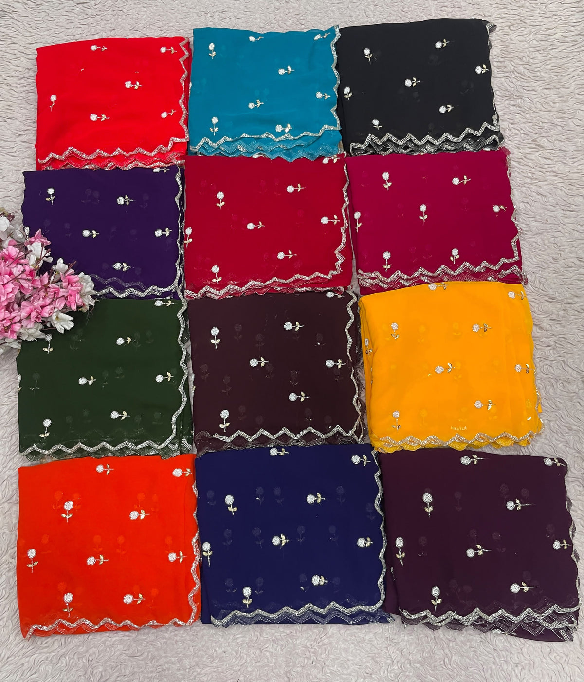 Faux Georgette Beautiful handwork buttis saree