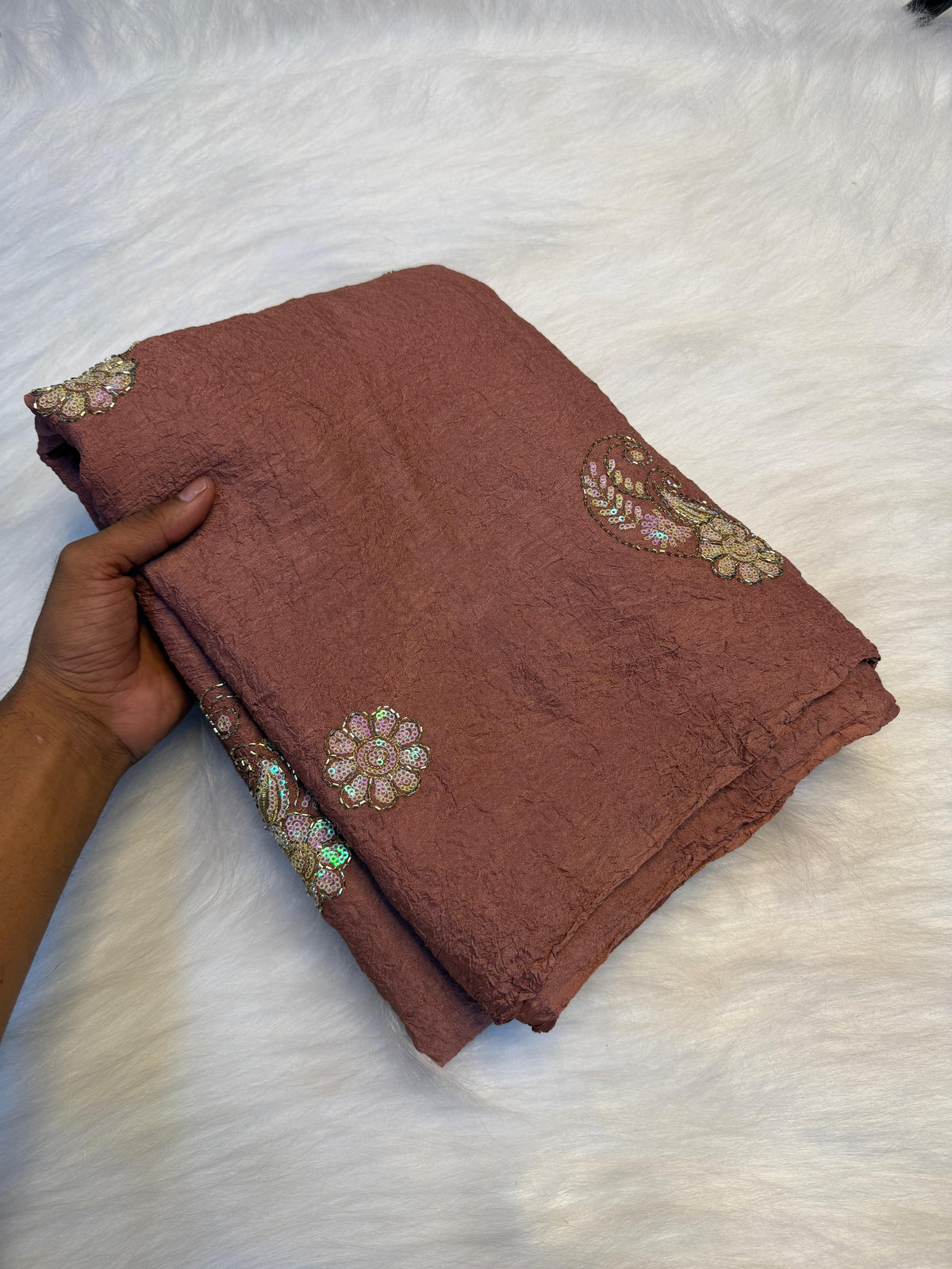 Soft crush silk embroidery sarees